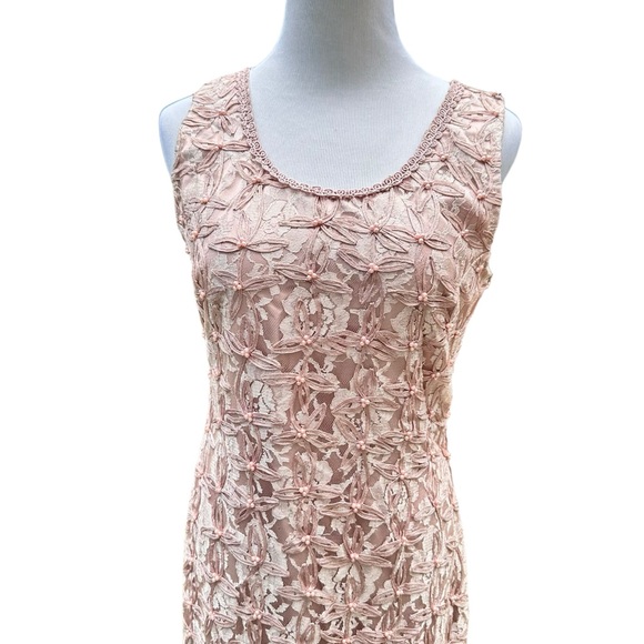 Scala Beaded Soutache Lace Gown Maxi Dress Pale Baby Pink Small Sleeveless - Picture 8 of 17
